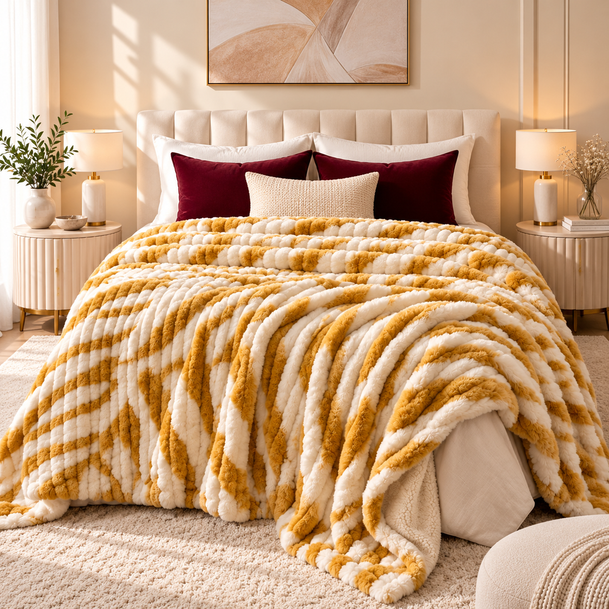 Mustard Gold & Ivory AC  Fleece Blanket